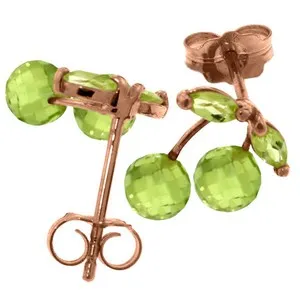 14K Solid Rose Gold Peridot Gemstone Earrings