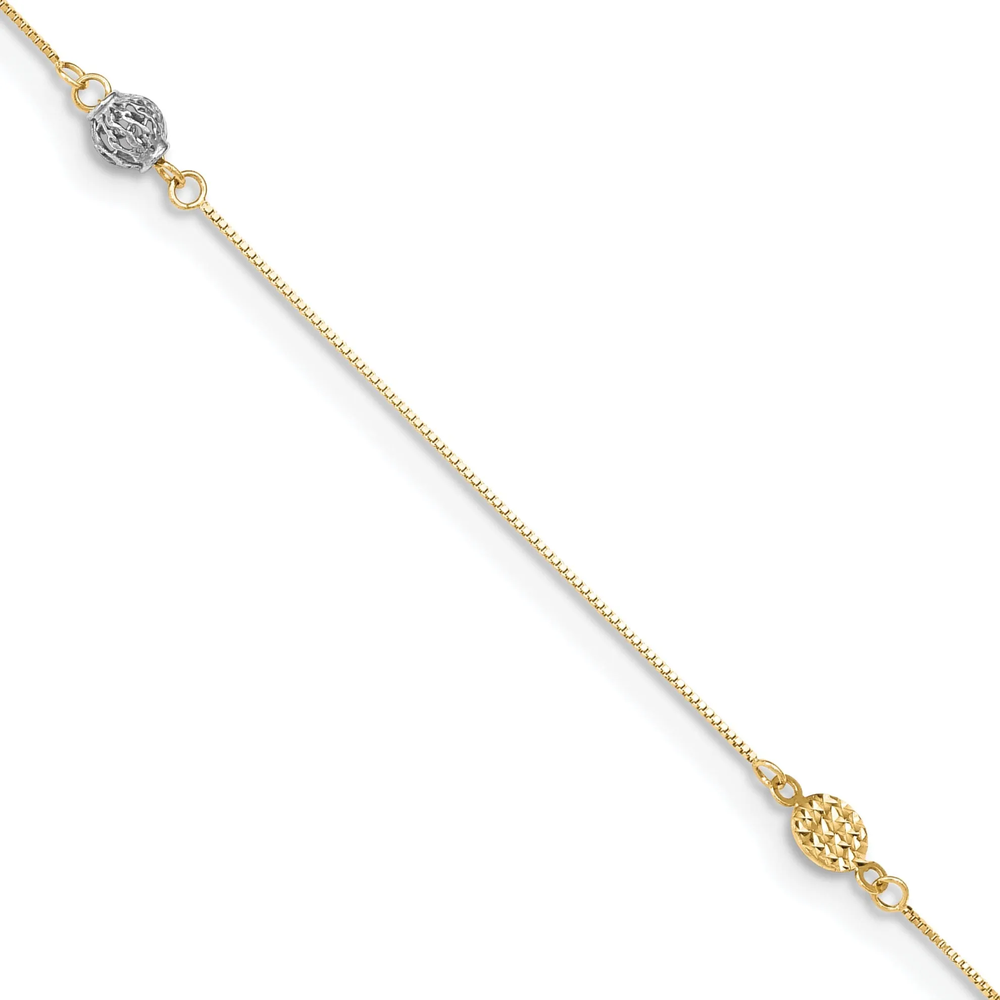 14k Two-tone Gold Puff Circle Anklet