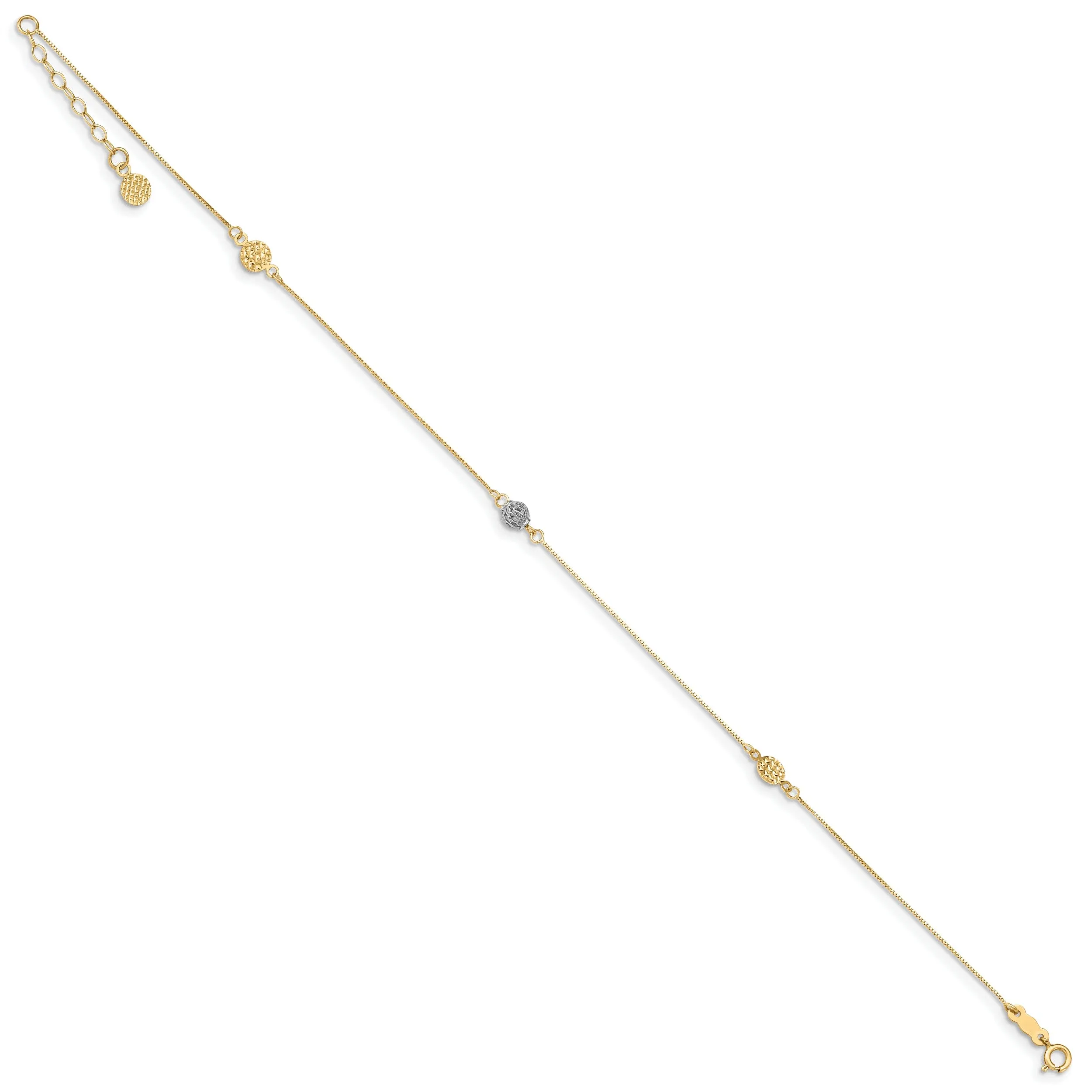 14k Two-tone Gold Puff Circle Anklet