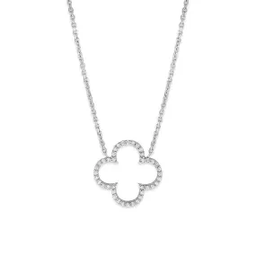 14k White Gold Diamond Clover Necklace