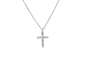 14K White Gold Diamond Cross Necklace