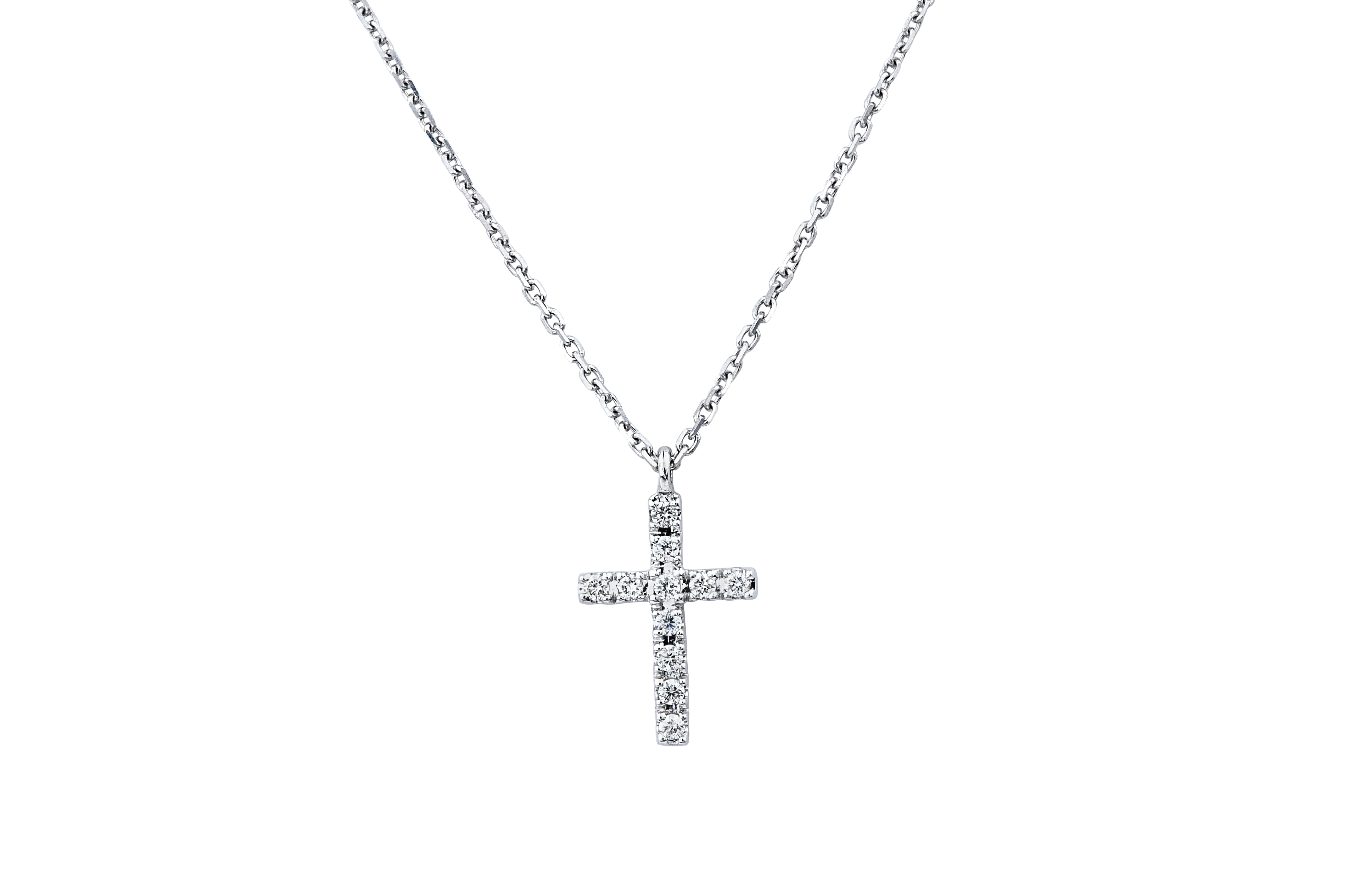 14K White Gold Diamond Cross Necklace