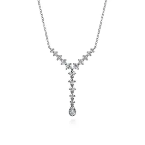 14K White Gold Graduating Diamond Y Necklace