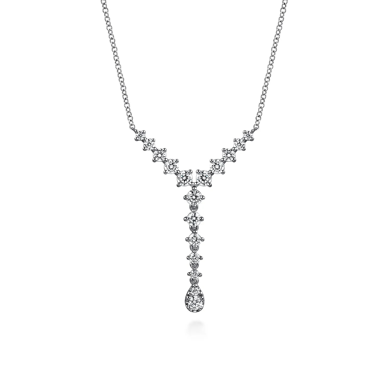 14K White Gold Graduating Diamond Y Necklace