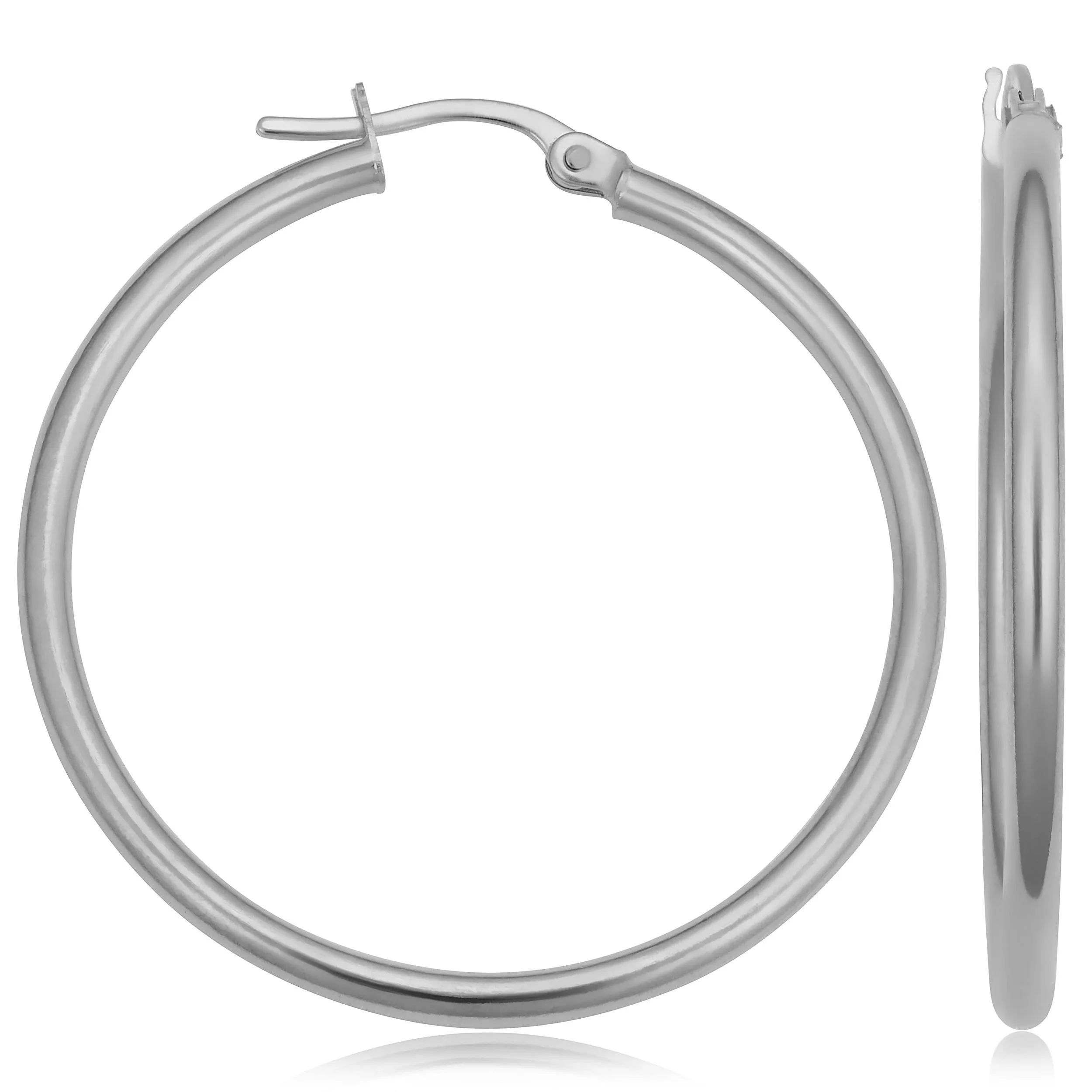 14k White Gold Hoop Earrings (2x30 mm)