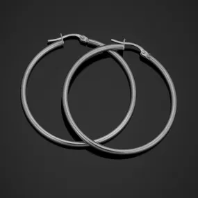 14k White Gold Hoop Earrings (2x35 mm)