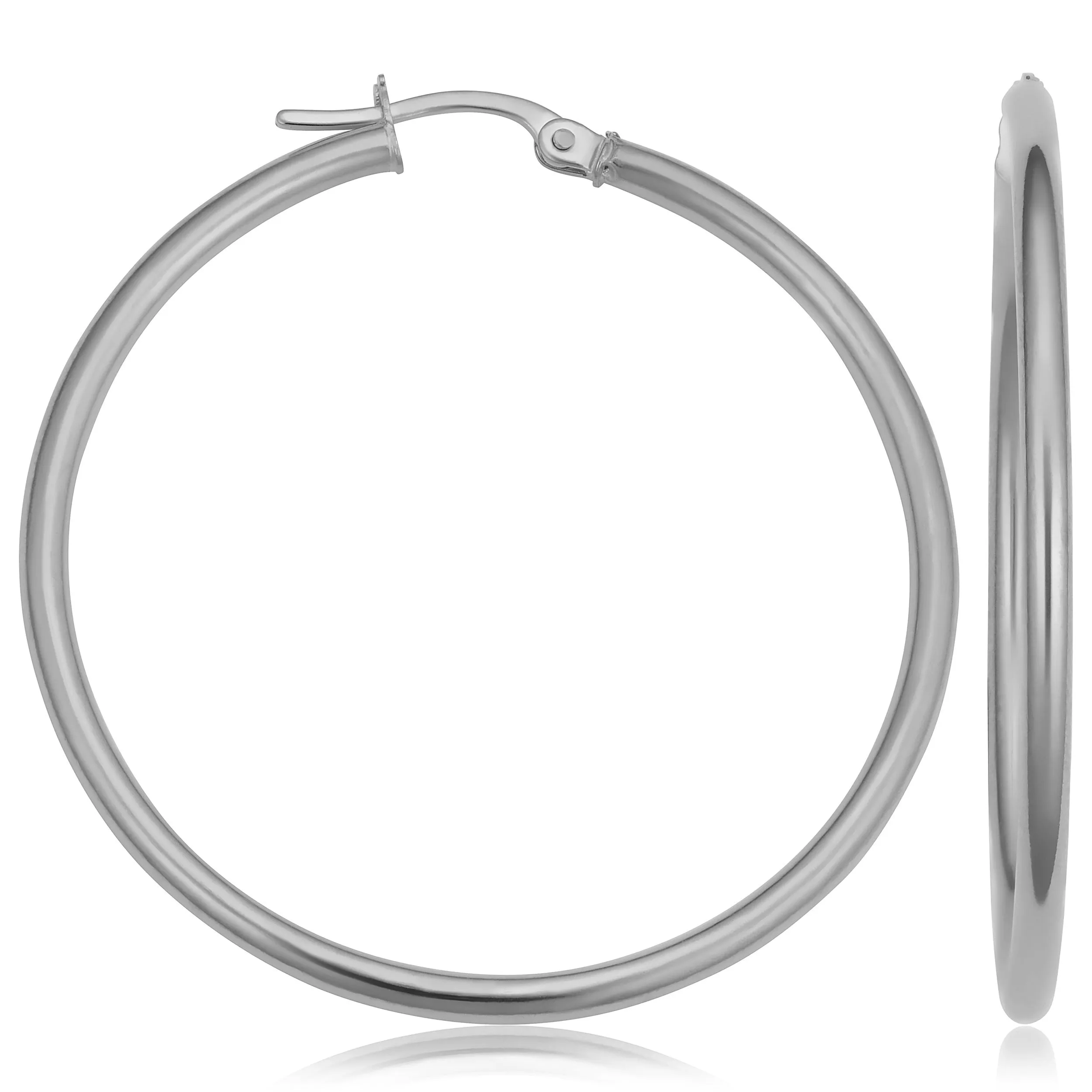 14k White Gold Hoop Earrings (2x35 mm)