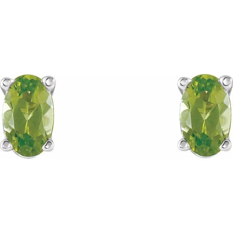 14K White Natural Peridot Earrings