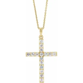 14K Yellow 1 3/8 CTW Natural Diamond Cross 18" Necklace