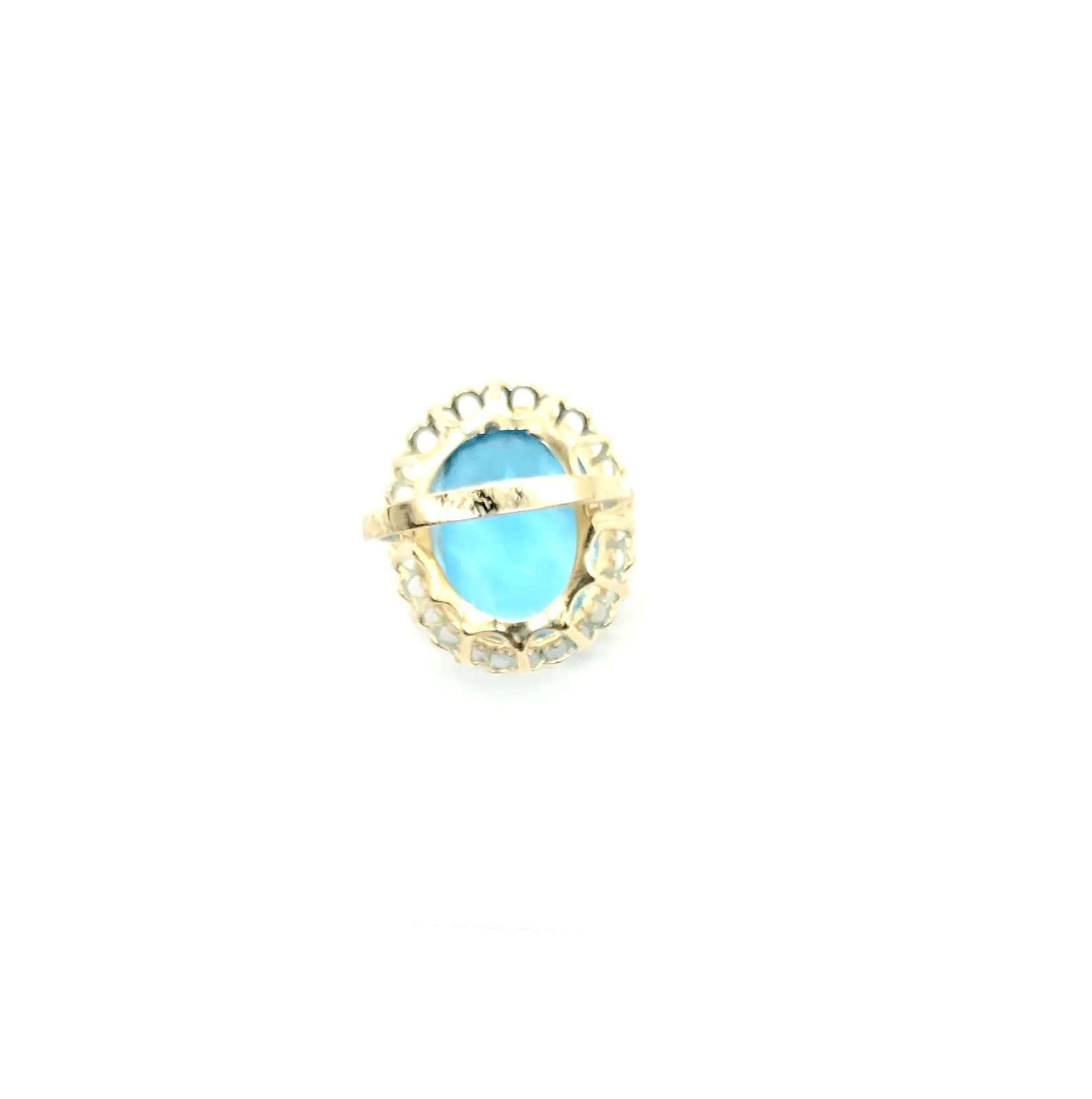 14K Yellow Gold Blue Topaz Rope Framed Halo Ring