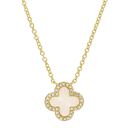 14K Yellow Gold Diamond and Mother of Pearl Fluted Quatrefoil Necklace