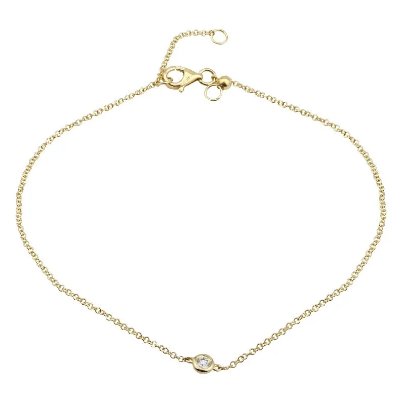 14k Yellow Gold Diamond  Bezel Anklet