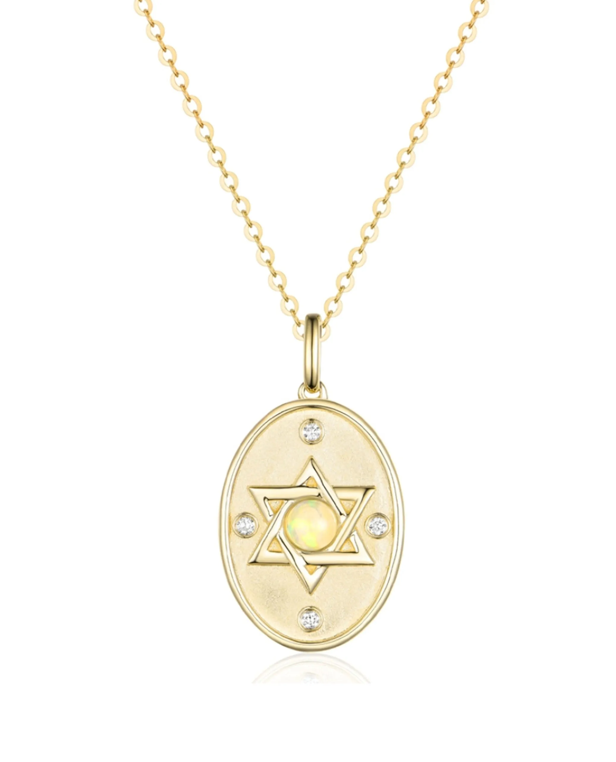 14K Yellow Gold Jewish Star Necklace with Opal