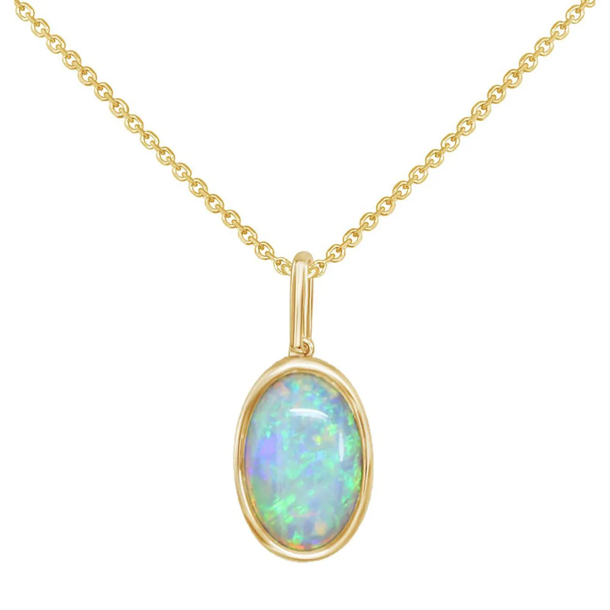 14K Yellow Gold Oval Australian Opal Necklace