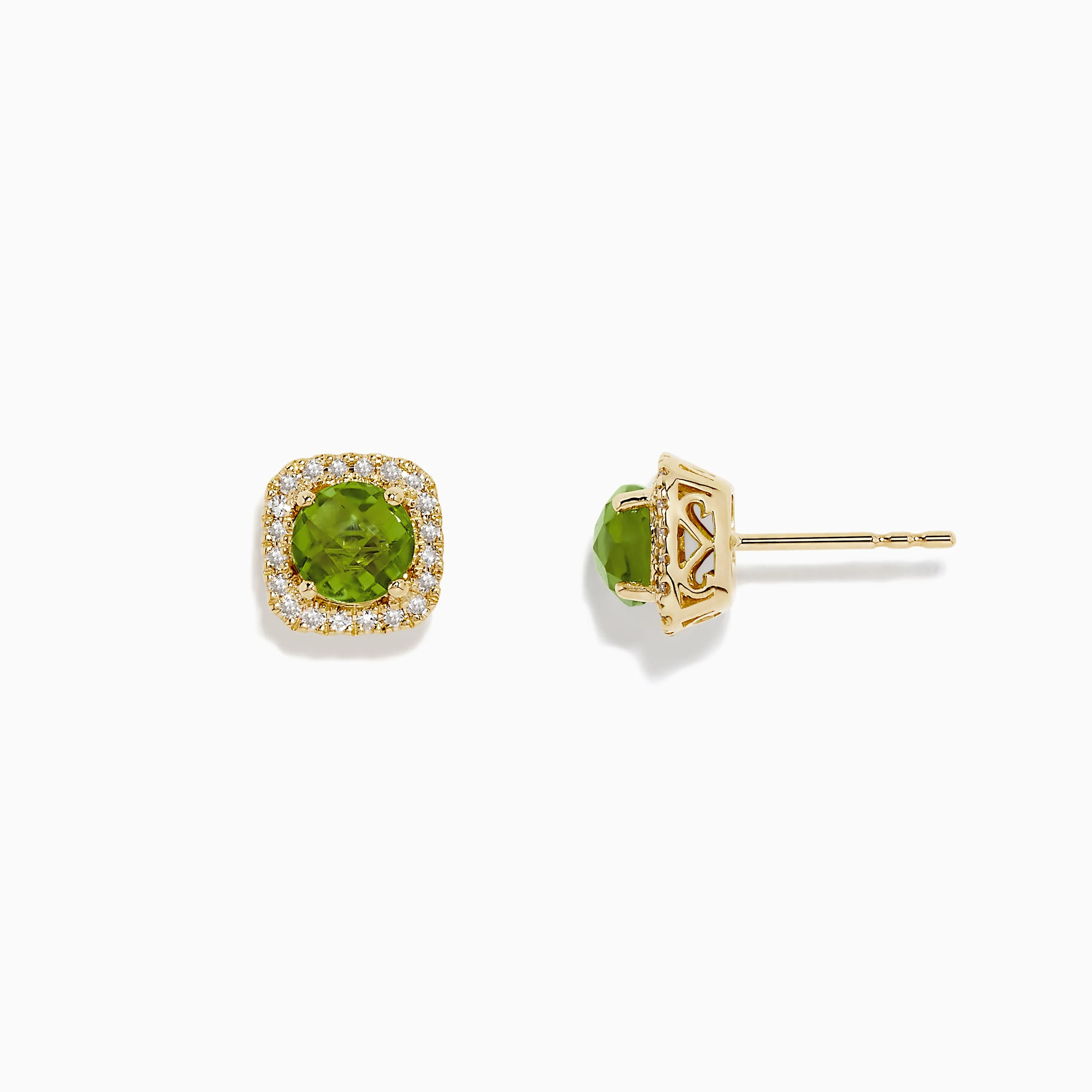 14K Yellow Gold Peridot and Diamond Stud Earrings, 1.99 TCW