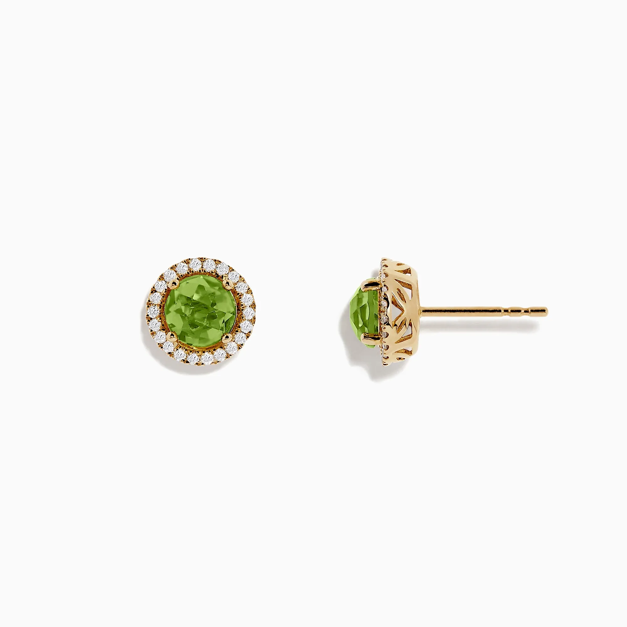 14k Yellow Gold Peridot and Diamond Stud Earrings, 2.21 TCW