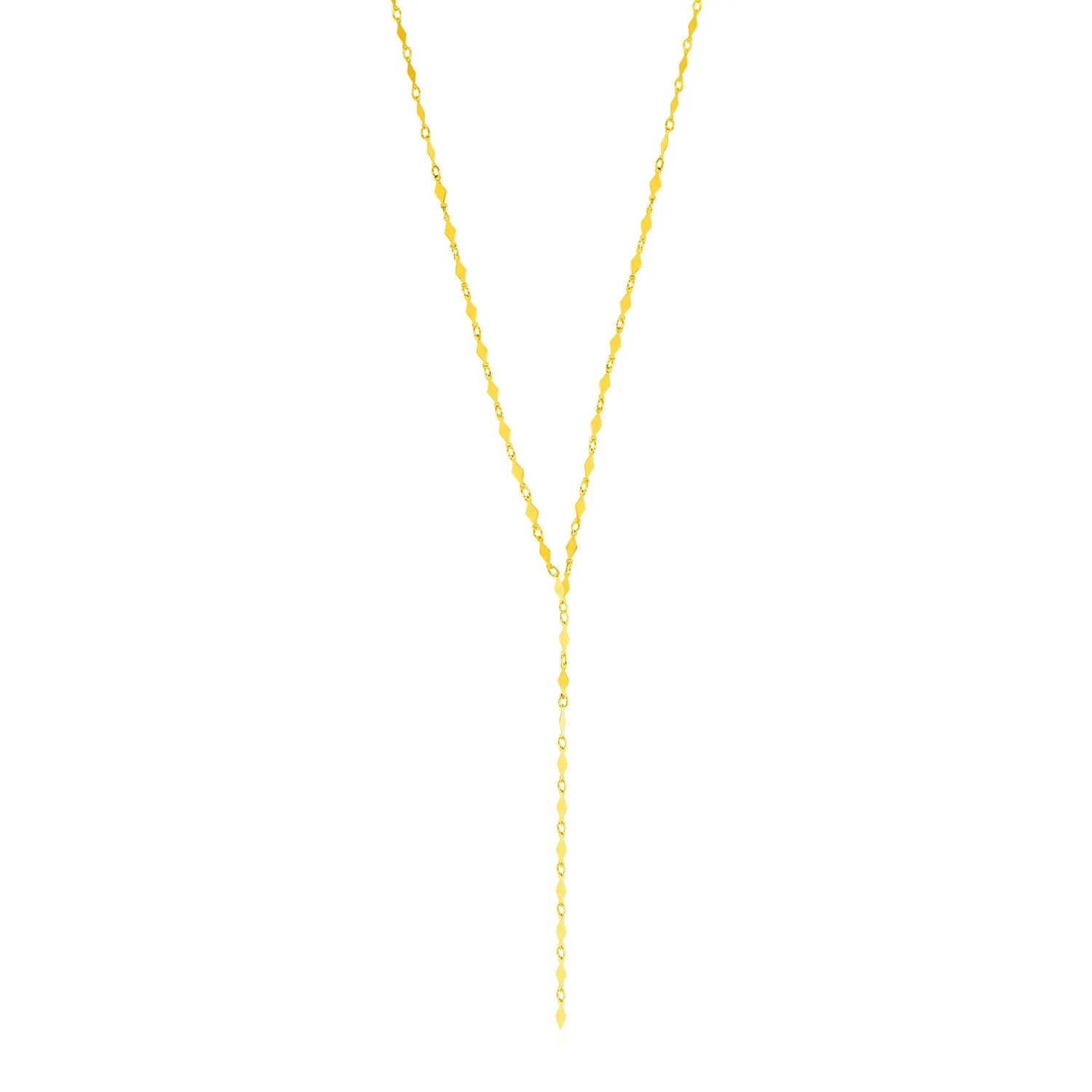 14K Yellow Gold Polished Diamond Motif Lariat Necklace