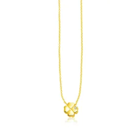 14k Yellow Gold Polished Four Leaf Clover Necklace with Diamond