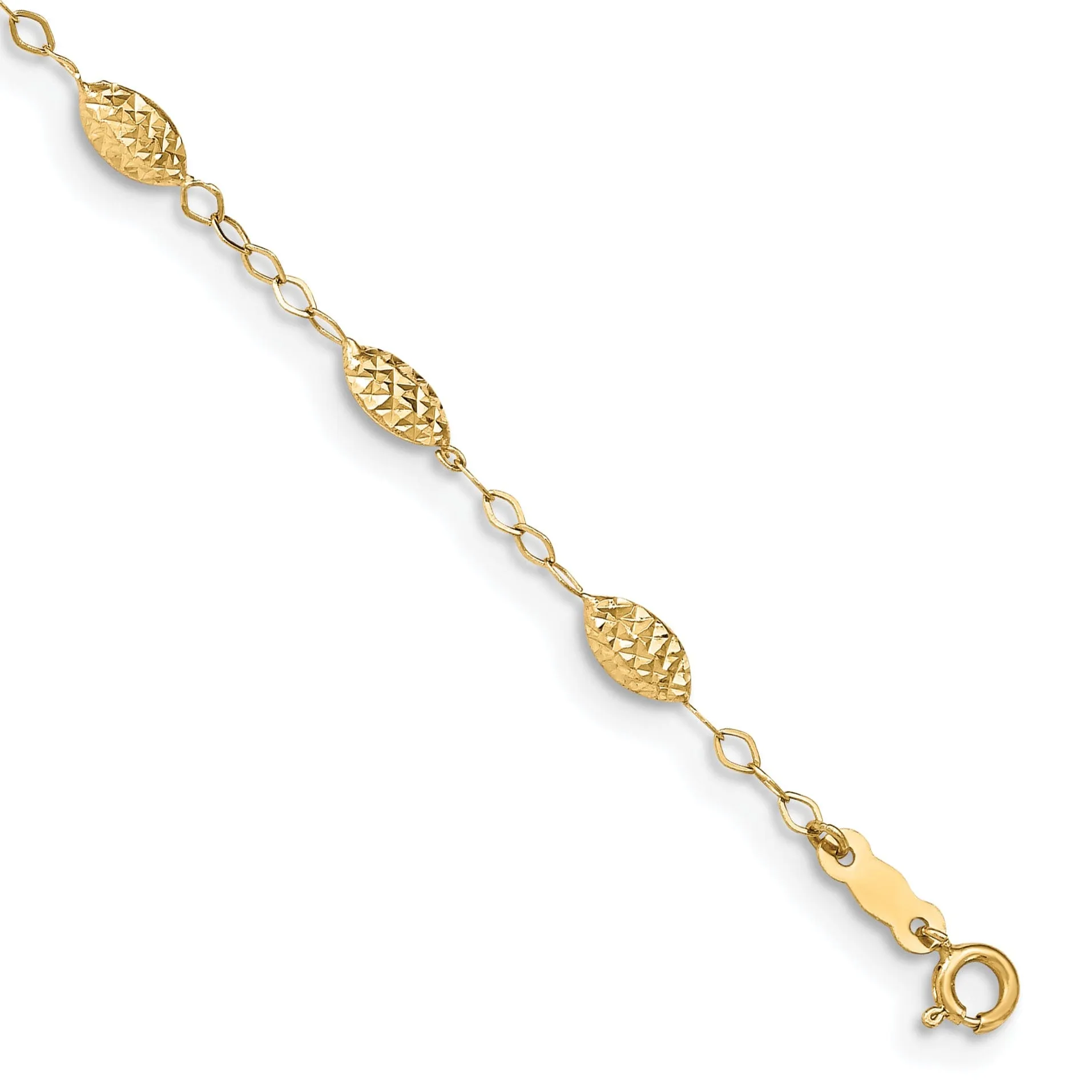 14K Yellow Gold Puff Rice Bead Anklet