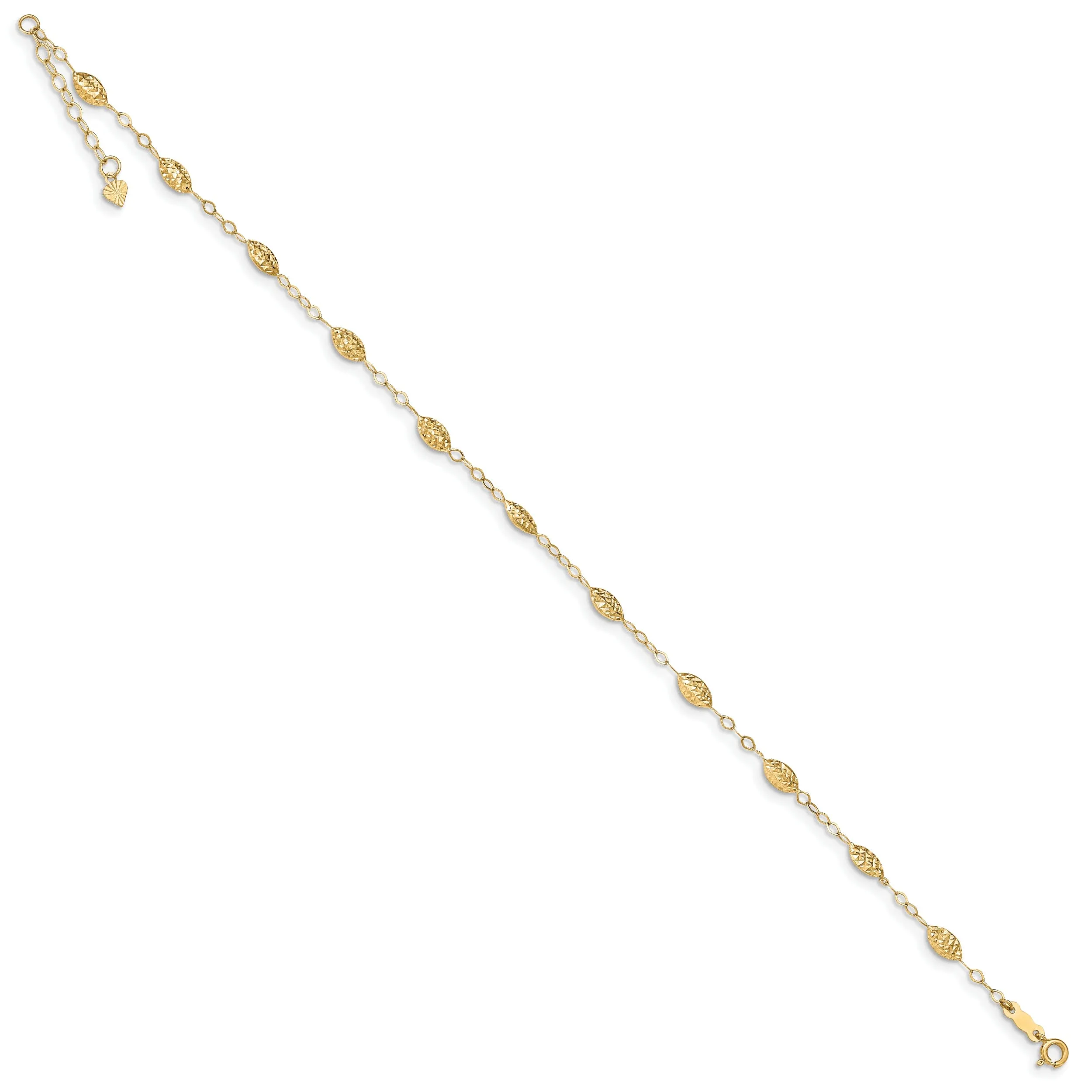 14K Yellow Gold Puff Rice Bead Anklet