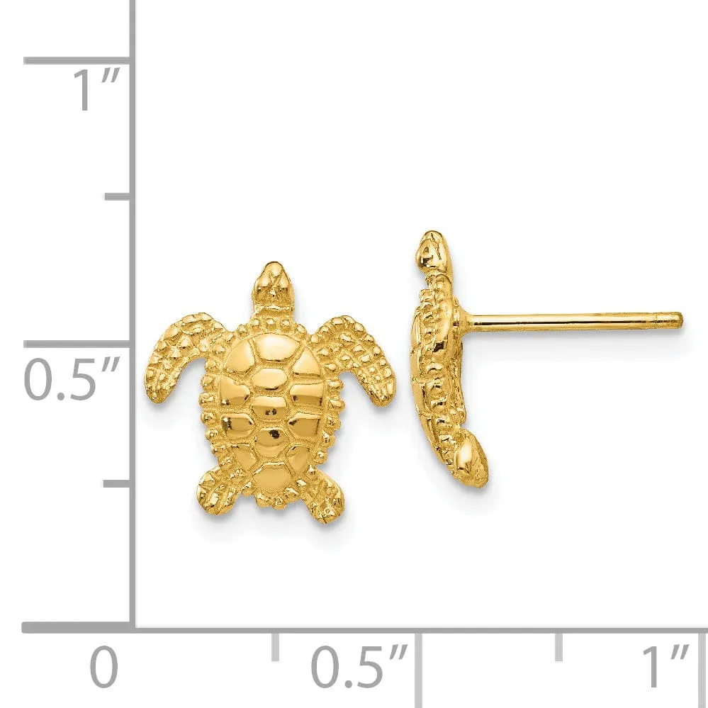 14k Yellow Gold Sea Turtle Post Earring