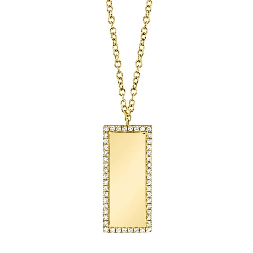 14KT GOLD .11 CTW DIAMOND VERTICAL BAR HALO NECKLACE