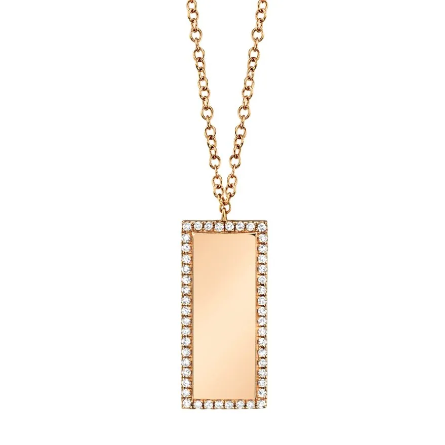 14KT GOLD .11 CTW DIAMOND VERTICAL BAR HALO NECKLACE