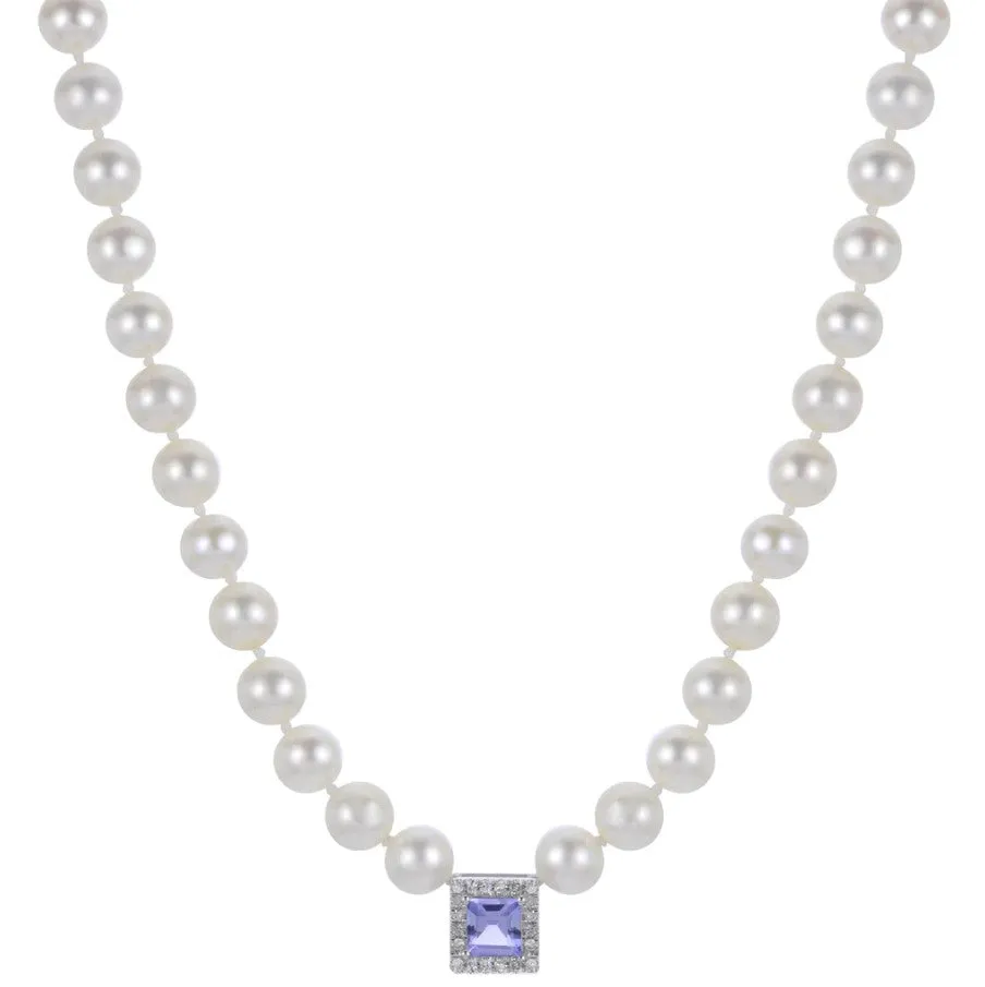 14KW Freshwater Pearl, Tanzanite, & Diamond Pearl Strand w/ 0.12 ctw Dia.