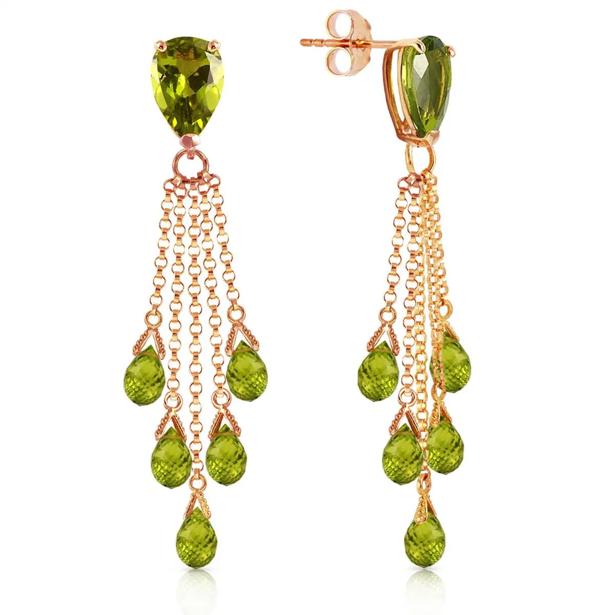 15.5 Carat 14K Solid Rose Gold Chandelier Earrings Briolette Peridot