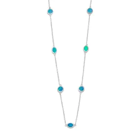 16"   2" Rhodium Plated Synthetic Blue Opal Necklace