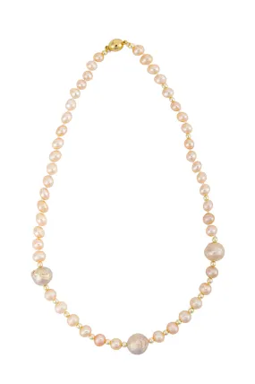 18” Freshwater Pearl 8-9mm with 11mm pink Biwa pearl and gold bead accents