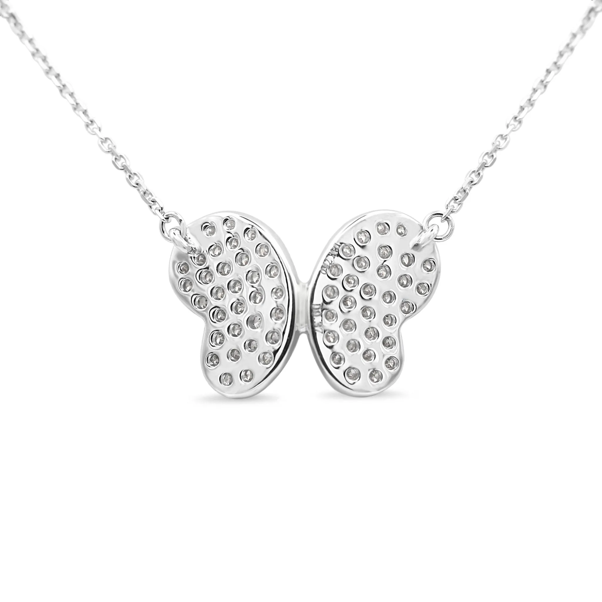 18ct White Gold Diamond Butterfly Pendant Necklace 17"