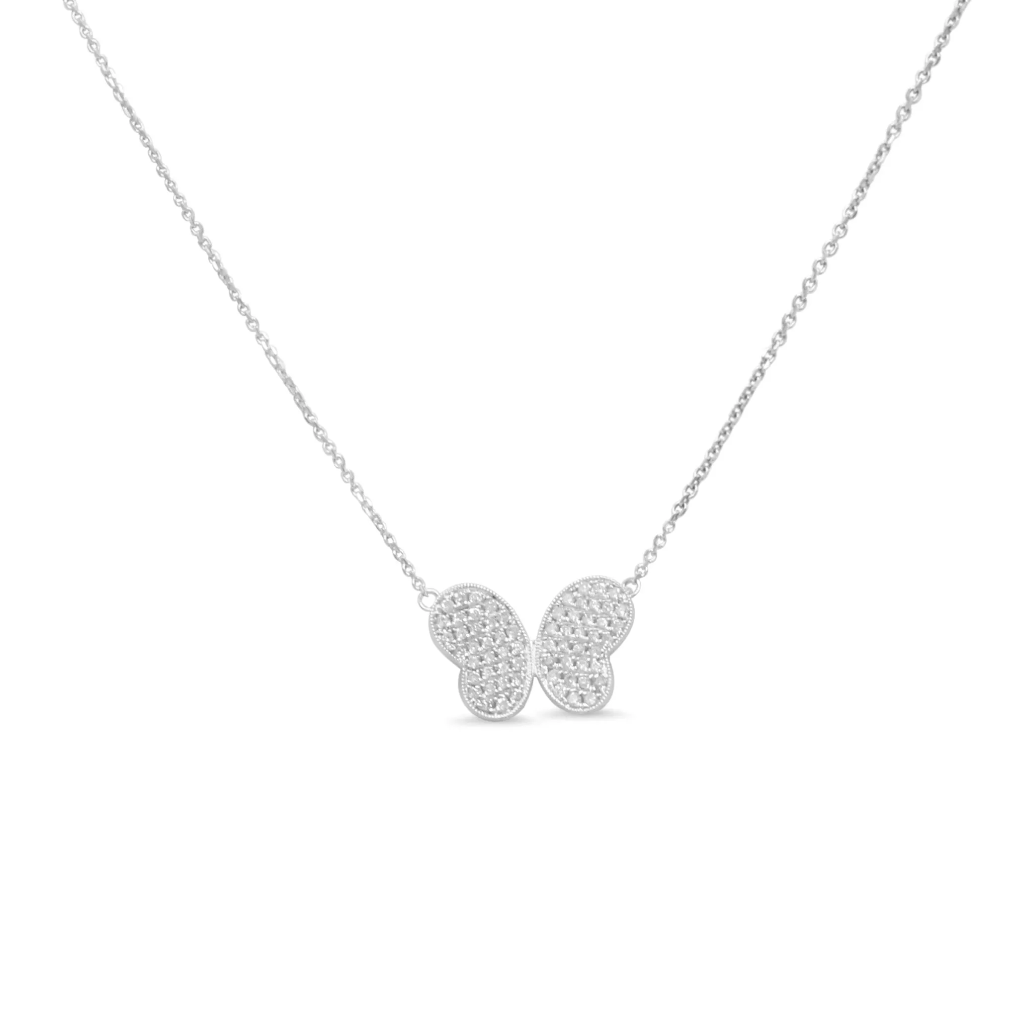 18ct White Gold Diamond Butterfly Pendant Necklace 17"