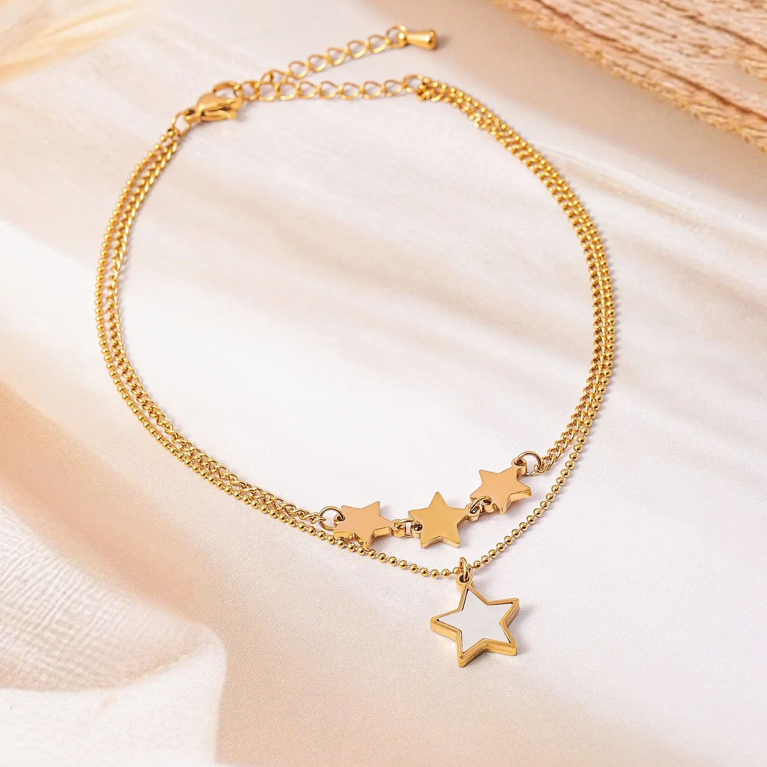 18K Gold Plated Stainless Steel Tarnish-Free Waterproof Star Charm Anklet