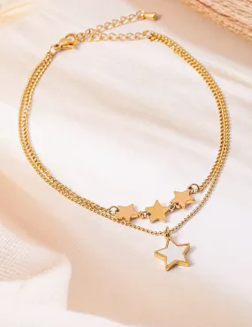 18K Gold Plated Stainless Steel Tarnish-Free Waterproof Star Charm Anklet