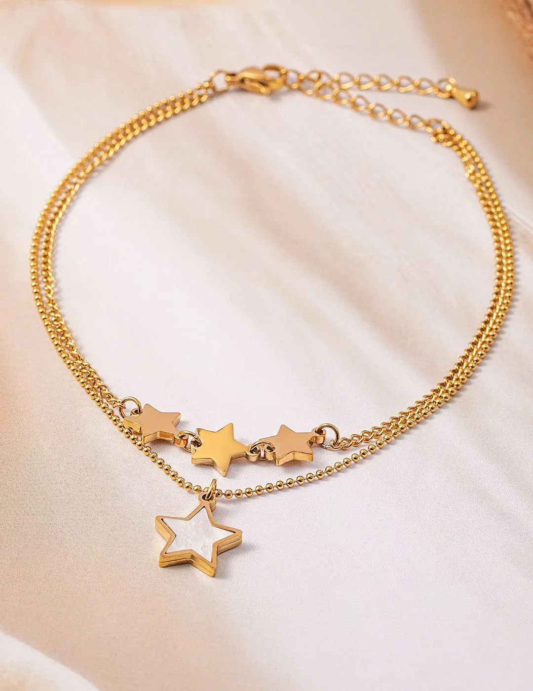 18K Gold Plated Stainless Steel Tarnish-Free Waterproof Star Charm Anklet