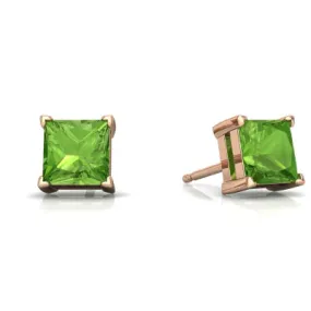 18k Rose Gold 1/2 Ct Peridot Princess Cut Stud Earrings 6mm Plated