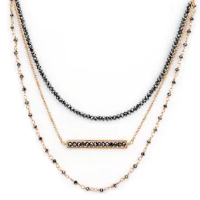 18k Rose Gold Black Diamond Triple Layered Necklace