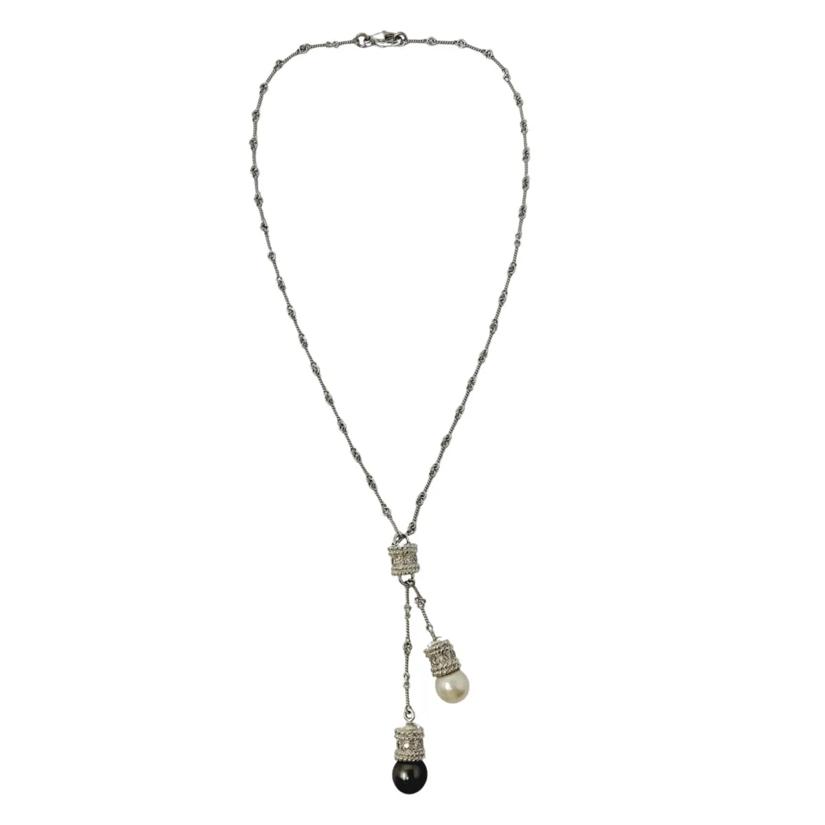 18K White Gold Lariat Necklace with Tahitian Pearl and Diamonds