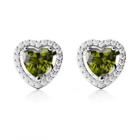 18k White Gold Plated 3 Ct Created Halo Heart Peridot Stud Earrings