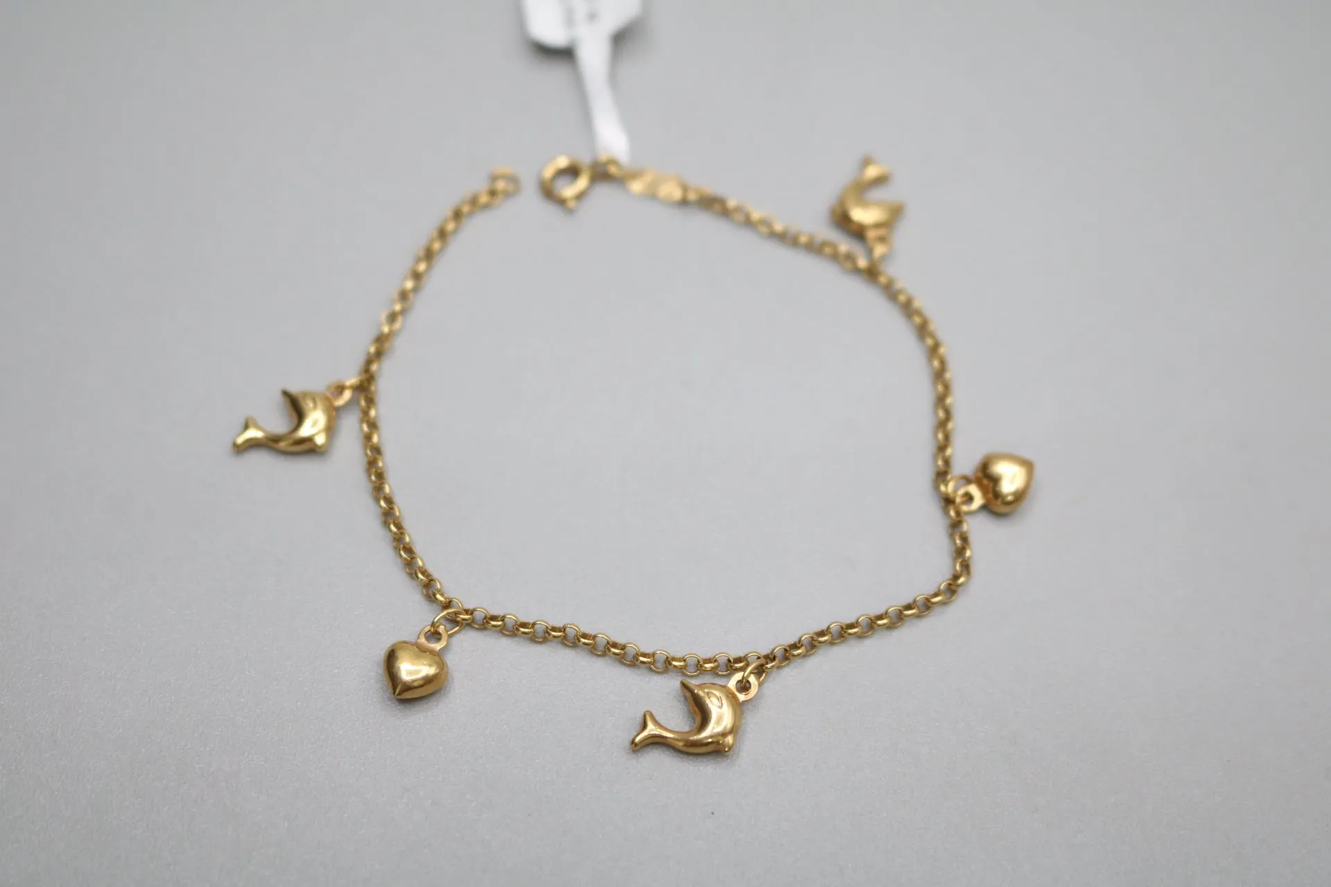 18k Yellow Gold Rolo Dolphin Anklet (Length 7")