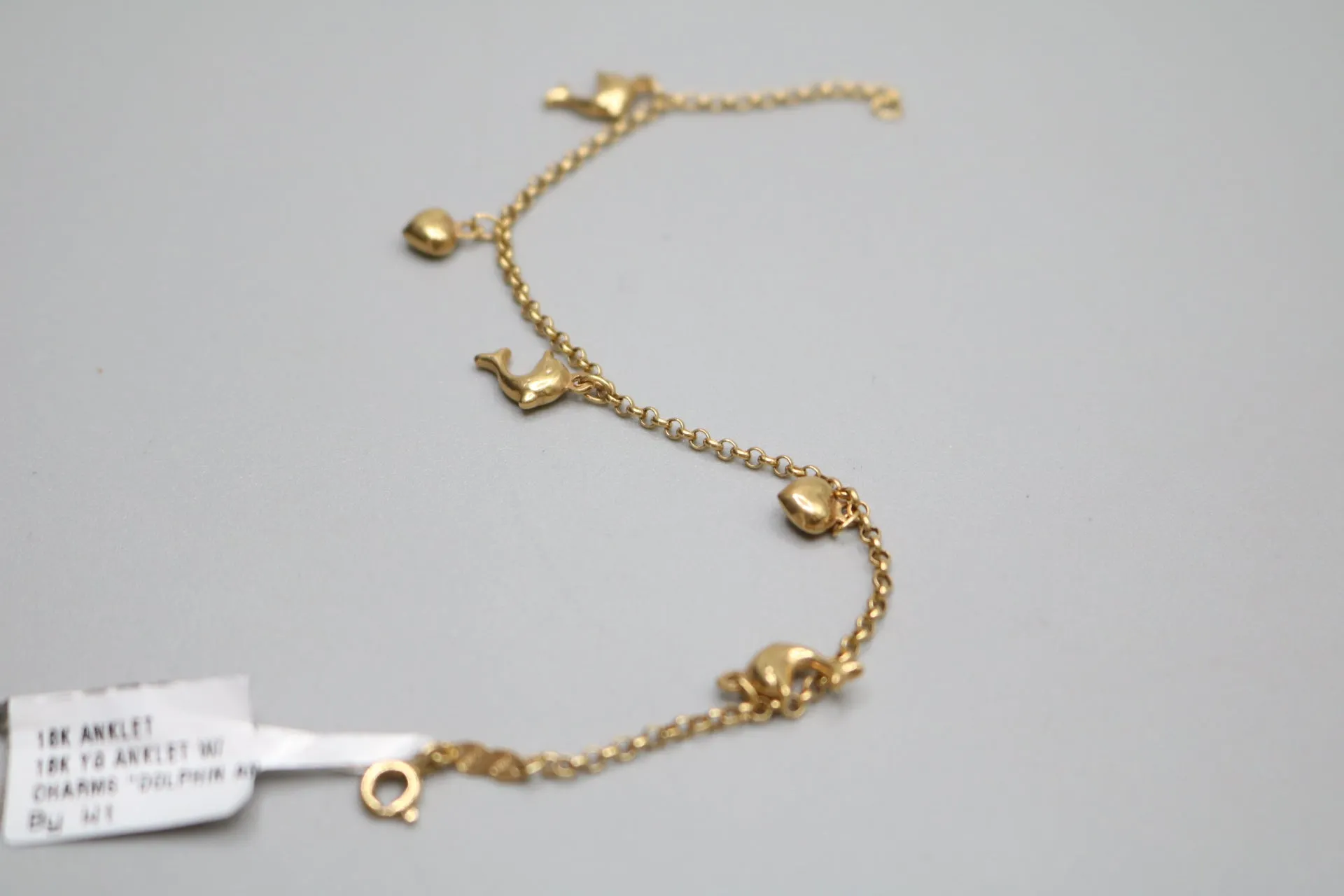 18k Yellow Gold Rolo Dolphin Anklet (Length 7")