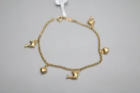 18k Yellow Gold Rolo Dolphin Anklet (Length 7")