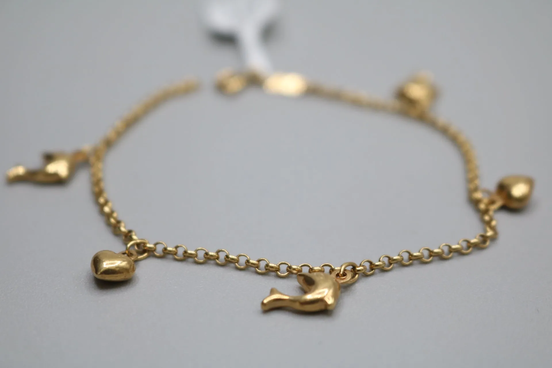 18k Yellow Gold Rolo Dolphin Anklet (Length 7")