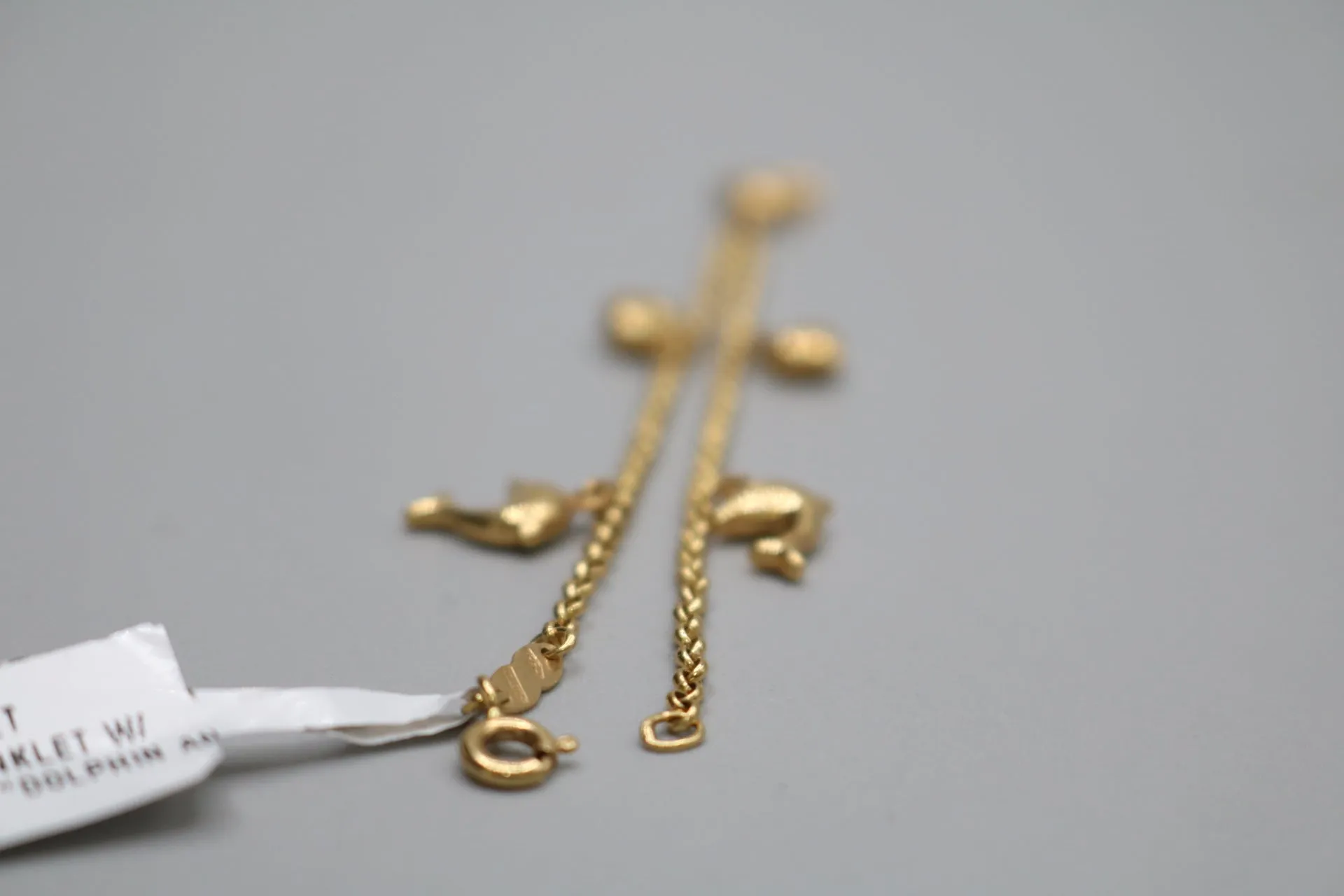 18k Yellow Gold Rolo Dolphin Anklet (Length 7")