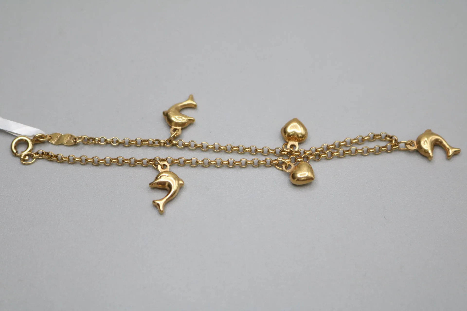 18k Yellow Gold Rolo Dolphin Anklet (Length 7")