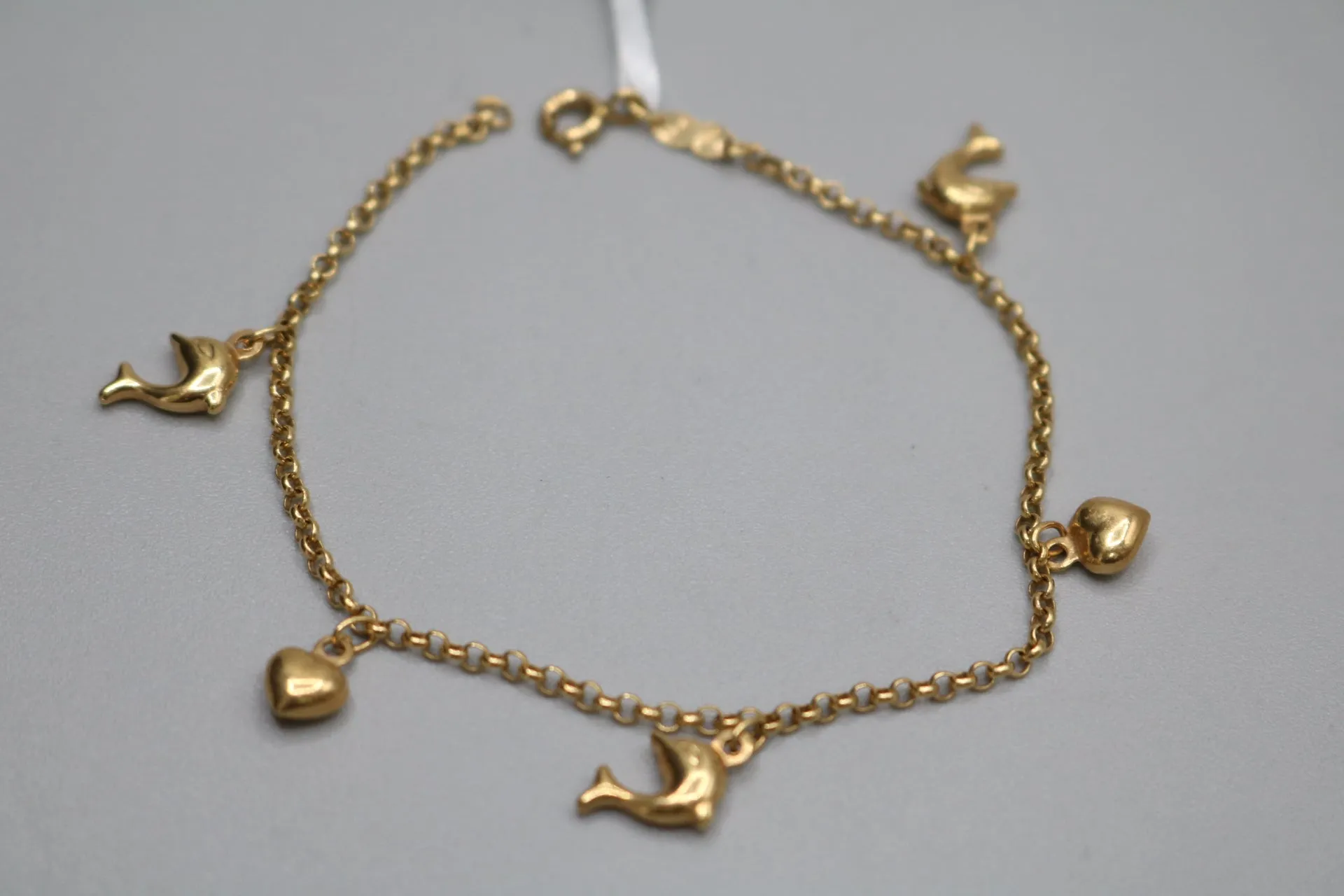 18k Yellow Gold Rolo Dolphin Anklet (Length 7")