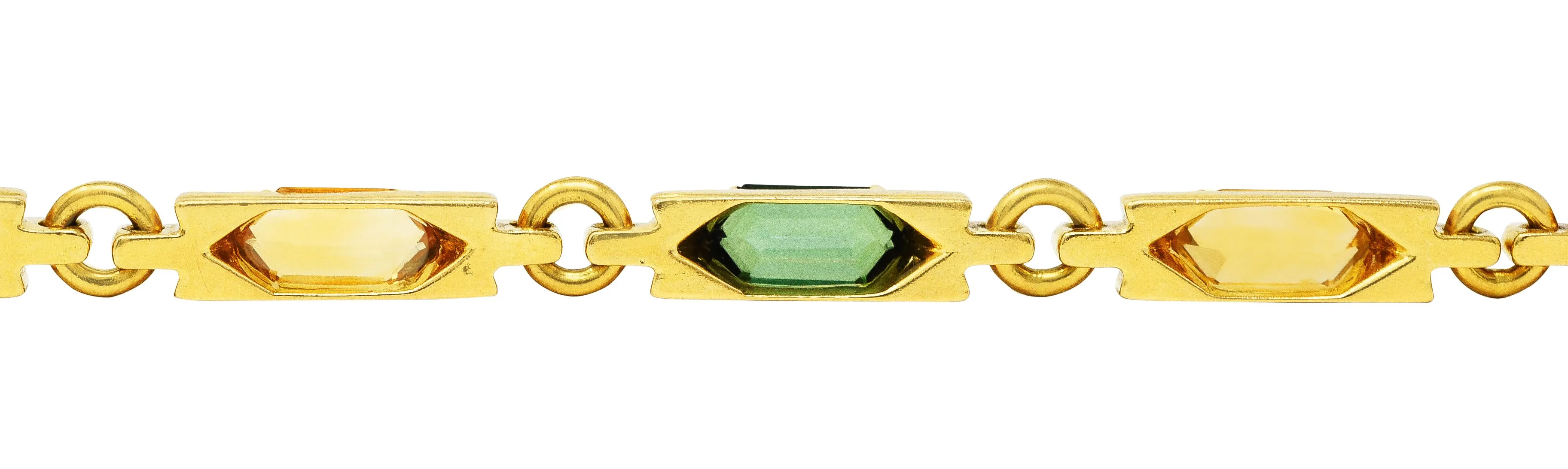 1980's Bulgari Peridot Citrine Green Tourmaline 18 Karat Yellow Gold Vintage Italian Gemstone Bracelet