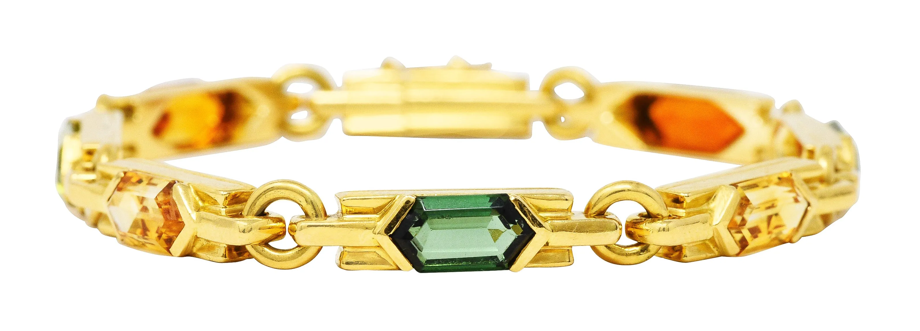 1980's Bulgari Peridot Citrine Green Tourmaline 18 Karat Yellow Gold Vintage Italian Gemstone Bracelet