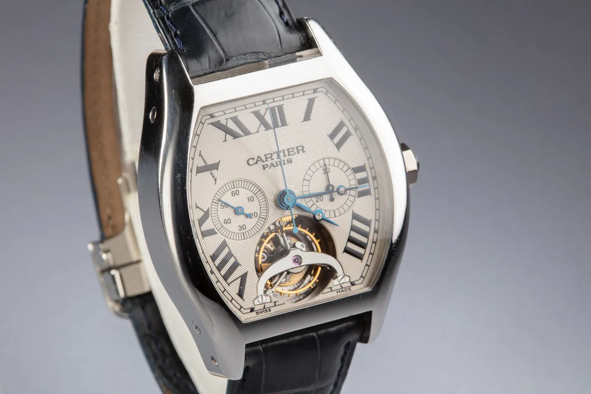 1996 Platinum Cartier Tortue XL Tourbillon Chronograph Mono Pusher No.18/40 with Box